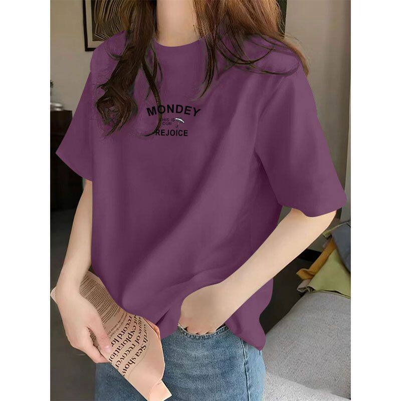 休闲纯棉短袖T恤女夏装新款简约韩版休闲百搭通勤宽松大码上衣ins