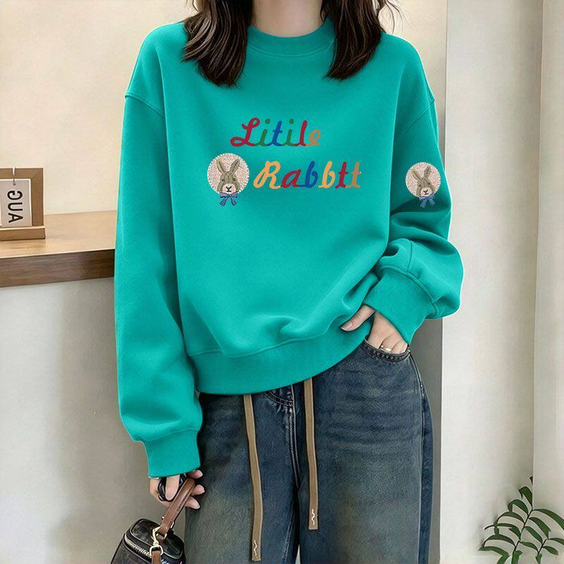 纯棉短款长袖卫衣女新款秋冬短款圆领不加绒时尚简约宽松上衣