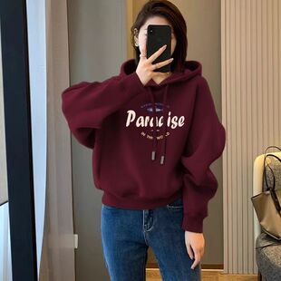 秋冬加绒加厚短款高腰连帽卫衣女韩版减龄潮流慵懒风小个子上衣服