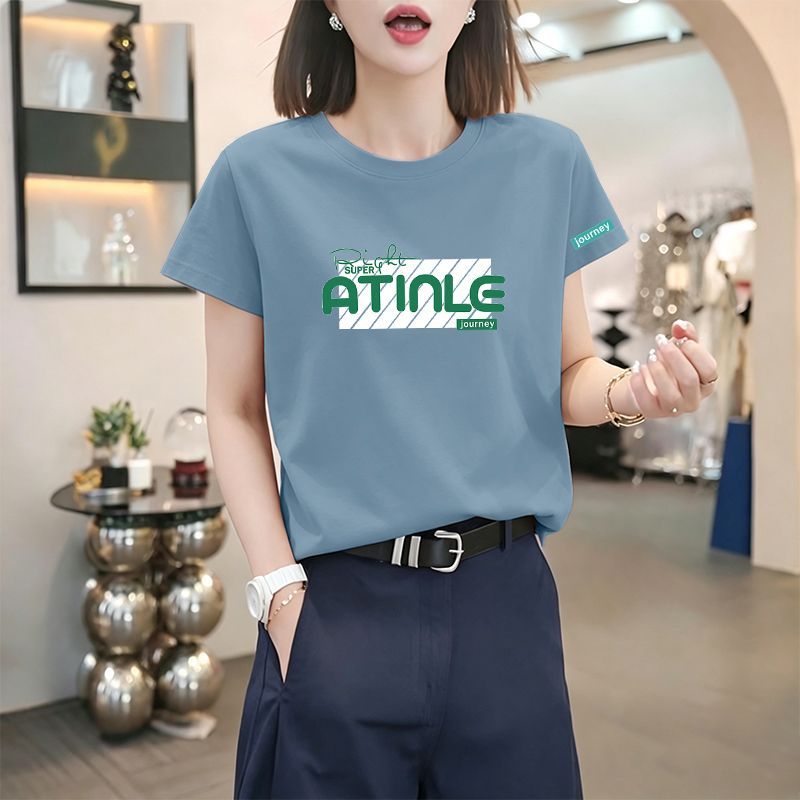 精梳纯棉短袖T恤女休闲时尚夏季韩版潮流简约气质百搭宽松上衣服