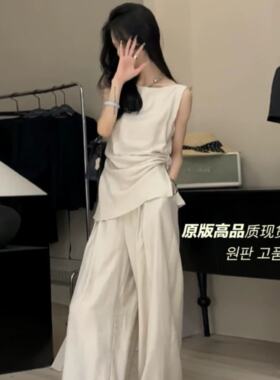 冷淡风套装女夏装新款搭配一整套时尚气质黑短袖上衣阔腿裤两件套