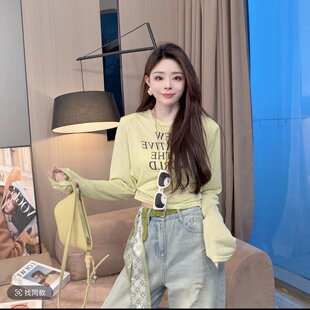 晓溪服饰新款夏季设计感短款字母印花露背显瘦防晒长袖上衣