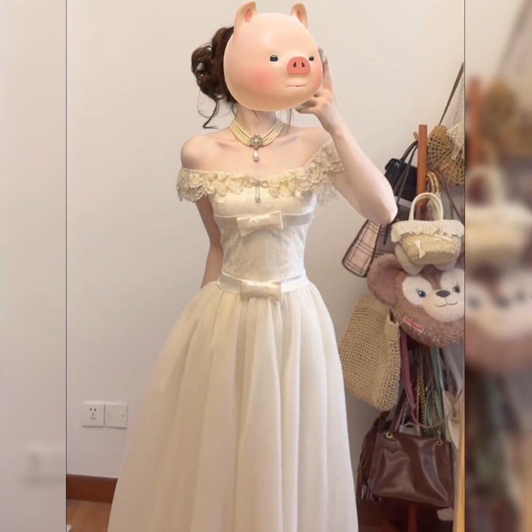 甜美重工富家千金连衣裙女夏日绝美高级感公主裙小飞袖收腰长裙子