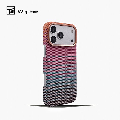 【WLQL原创家】加州日落凯夫拉纹苹果iphone17promax手机壳air超薄18pm半包磁吸防摔16p保护套碳纤维纹蓝调色