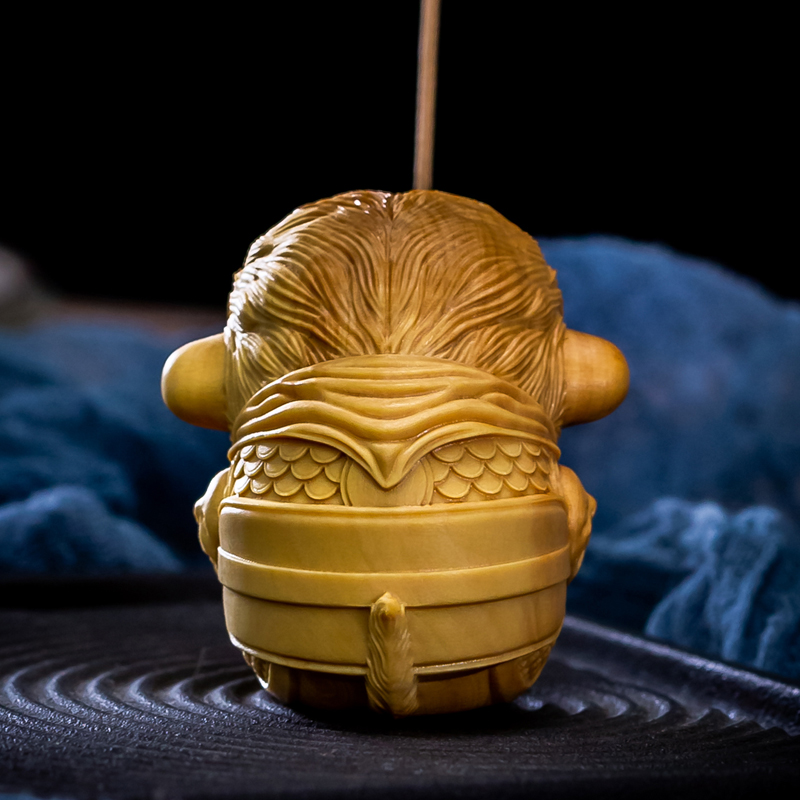 木雕手把件神兽动物小叶黄杨木雕刻悟空香插中式茶室香道