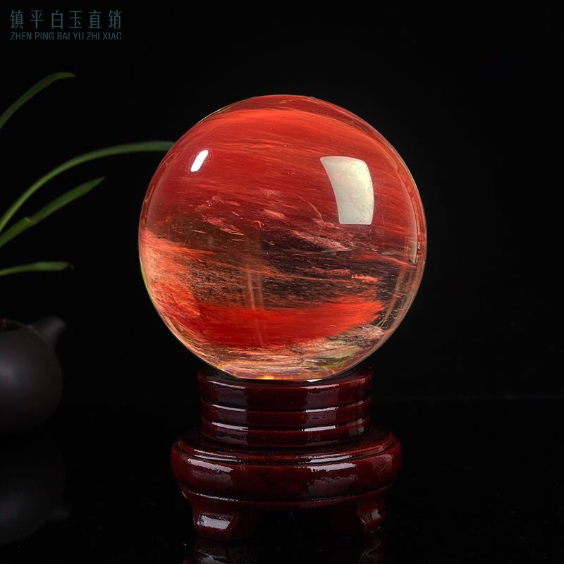 天然红水晶球熔炼鸿运当头转运招财办公室家居新婚乔迁业礼