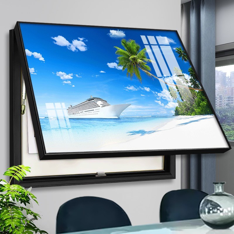 现代配电箱遮挡装饰画推拉翻盖电表箱挂画高清海景电闸画