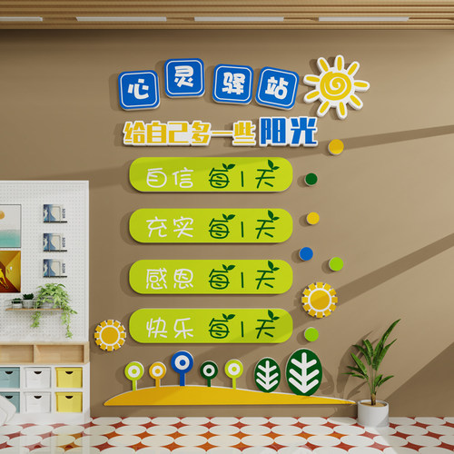 心理咨询室墙面装饰挂画心灵驿站辅导教室文化墙布置标语贴纸