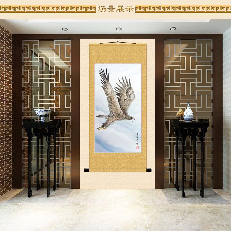 鹏程万里雄鹰展翅图 鹰击长空卷轴挂画 书房办公室装饰画定制订做