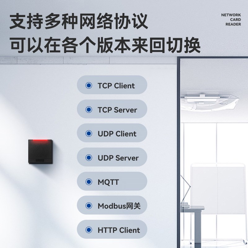 网络读卡器TCP/UDP/MQTT/HTTP读头IC开发定制防水门禁一体机刷卡