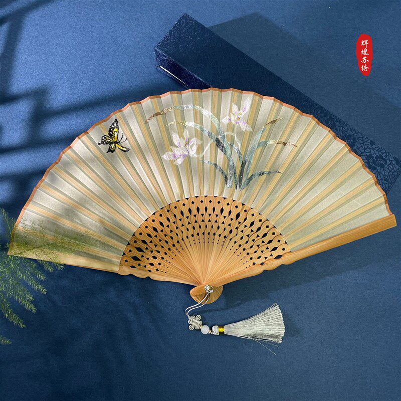 苏州刺绣复古古风折扇汉服女搭配式真丝绣扇子湘妃竹
