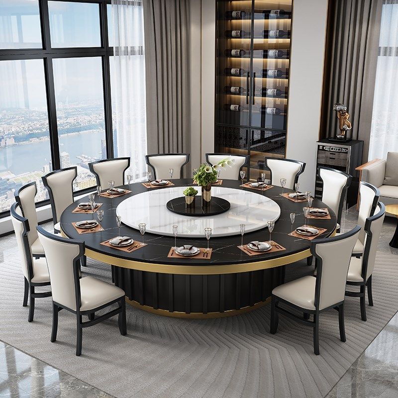 酒店餐桌大圆桌电动岩板圆桌带转盘饭店桌椅电磁炉火锅桌现代,住宅家具,岩板餐桌,淘宝优惠券,粉丝福利购,淘宝优惠卷