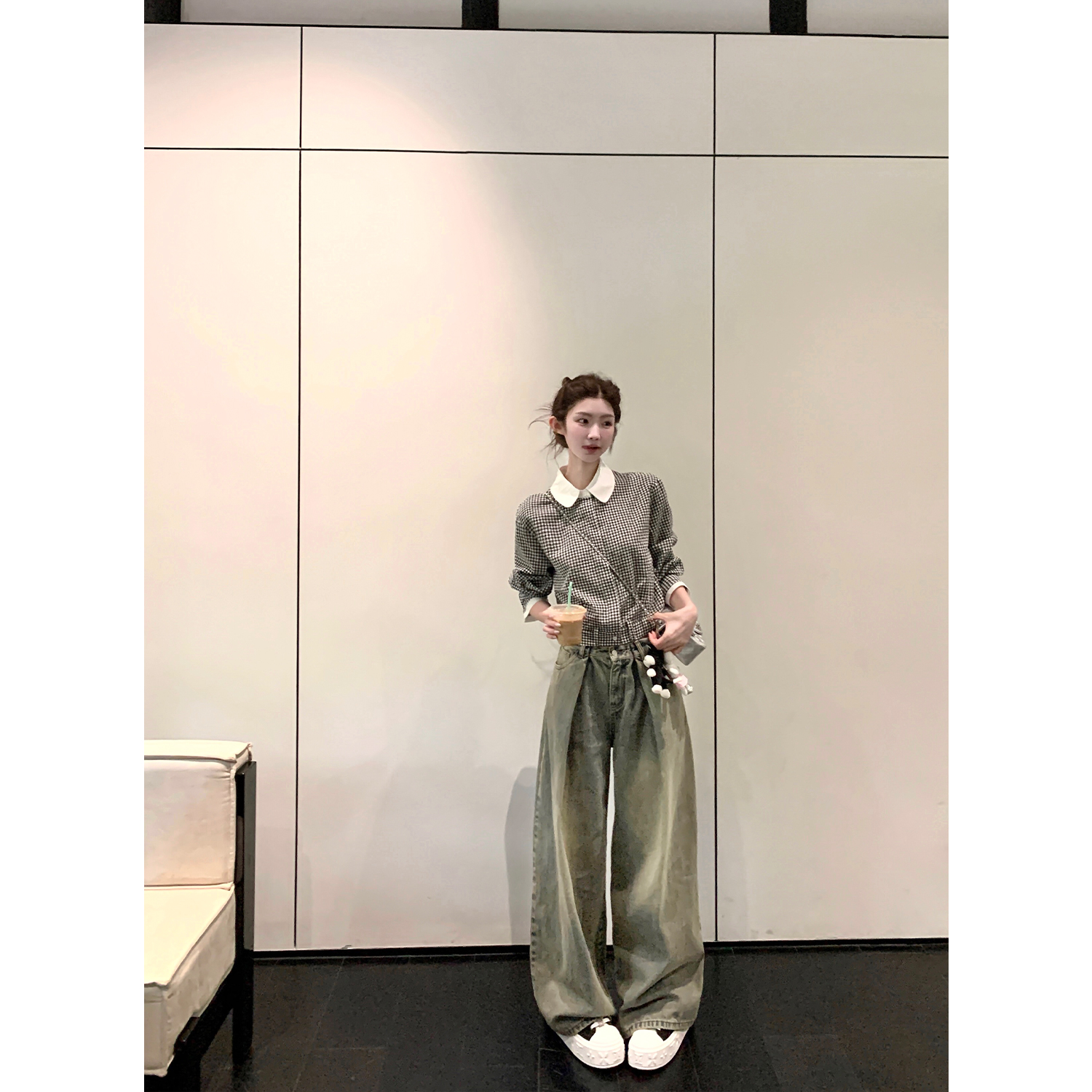 jijilulu积极璐 常青神裤 蓝色设计感收腰牛仔裤好穿百搭宽松阔腿