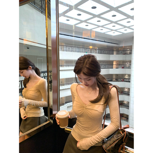 显瘦好穿v领扭结 桑蚕丝羊绒混纺t恤长袖 jijilulu积极璐 纯欲新宠