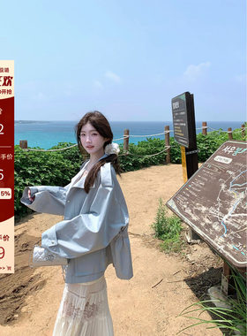清仓特价 jijilulu积极璐 西区晨雾 宽松风衣女抽绳收腰简约外套