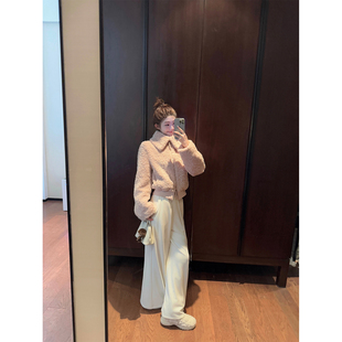 阔腿显瘦遮肉 300g双面德绒白色休闲裤 jijilulu积极璐 半永久神裤