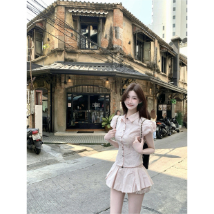 公主修身 波点短袖 衬衫 短款 jijilulu积极璐 收腰显瘦开衫 蜜桃啵啵