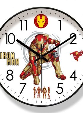 易普拉6489复联钟表儿童时钟漫威挂表动漫英雄创意静音扫秒石英钟