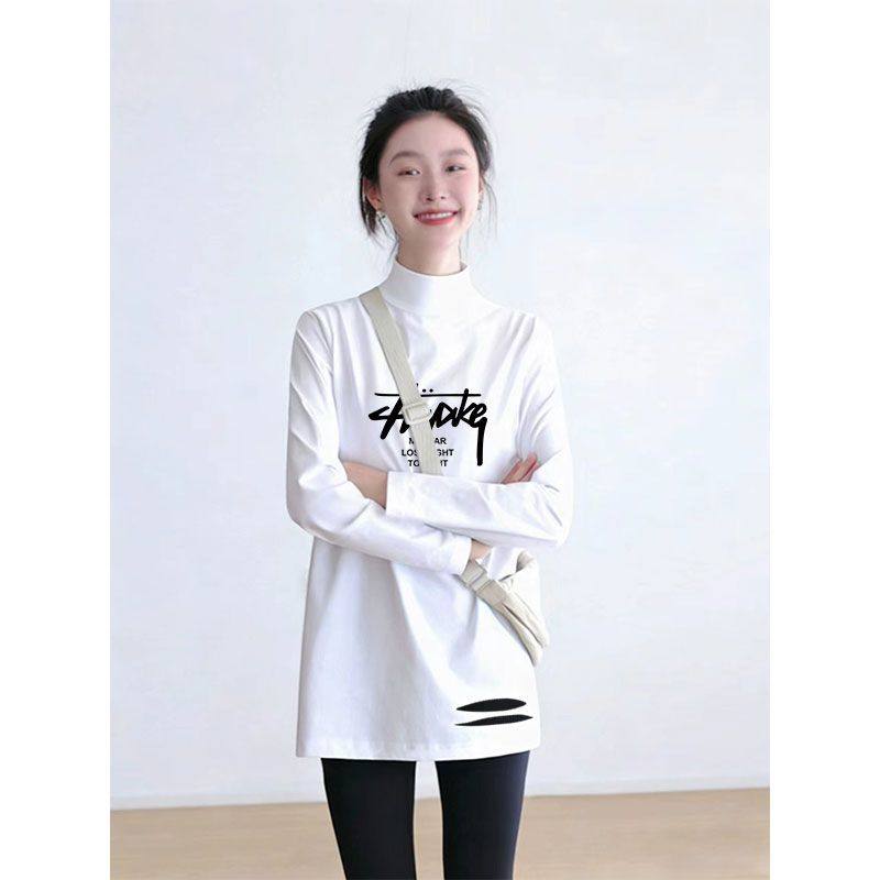 纯棉韩版长袖T恤女秋冬爆款韩版潮流大码圆领简约宽松印花上衣女
