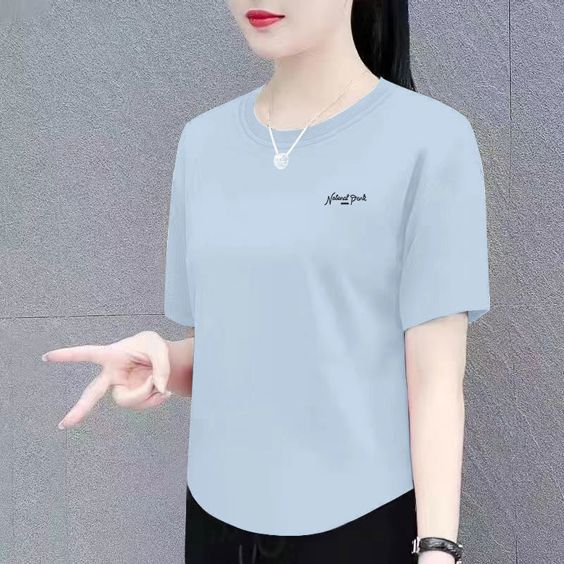 纯棉短袖T恤女时尚韩版夏季新款宽松大码显瘦弧形下摆遮肚子上衣