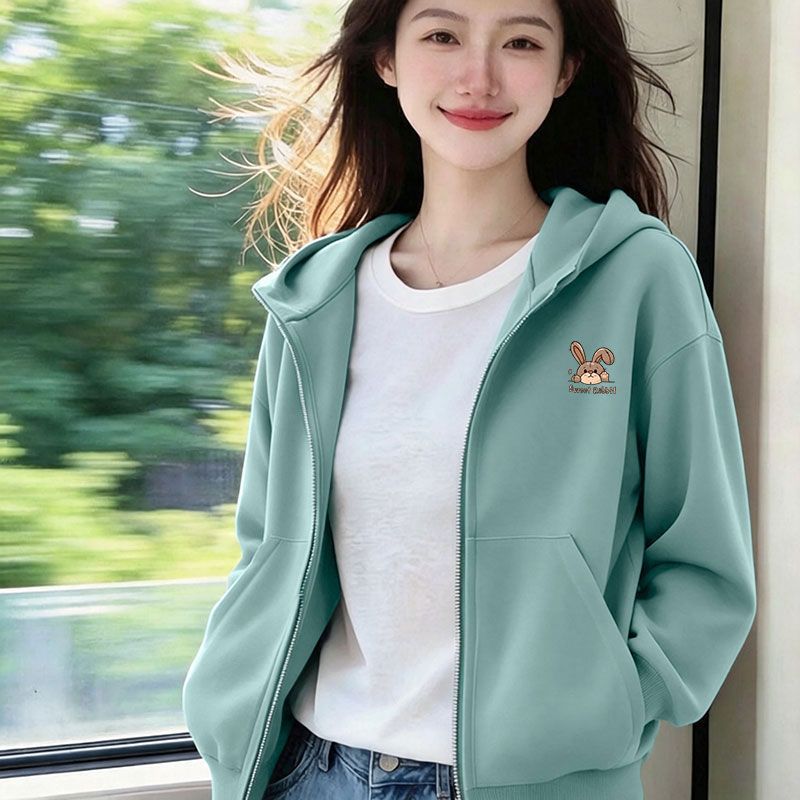 纯棉连帽开衫卫衣女秋冬大码