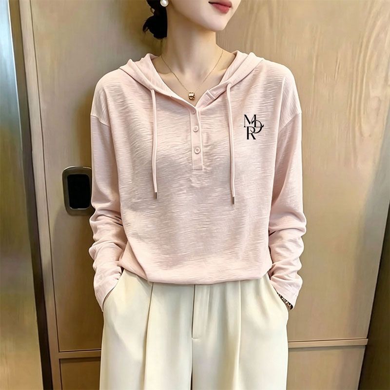 秋冬韩版竹节棉连帽长袖T恤女