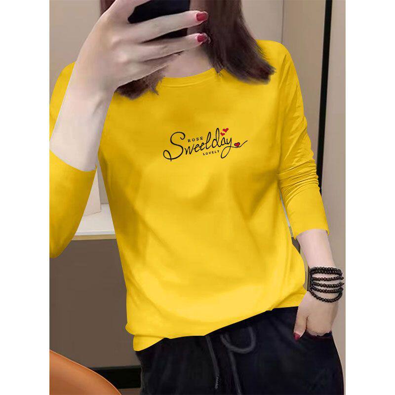 100%纯棉时尚长袖T恤女秋冬新款设计感气质百搭高级潮流上衣女ins