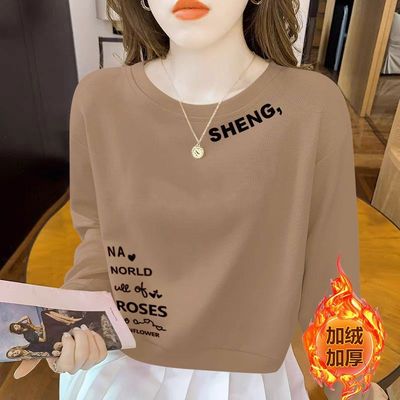 秋冬纯棉加绒加厚女短款圆领卫衣