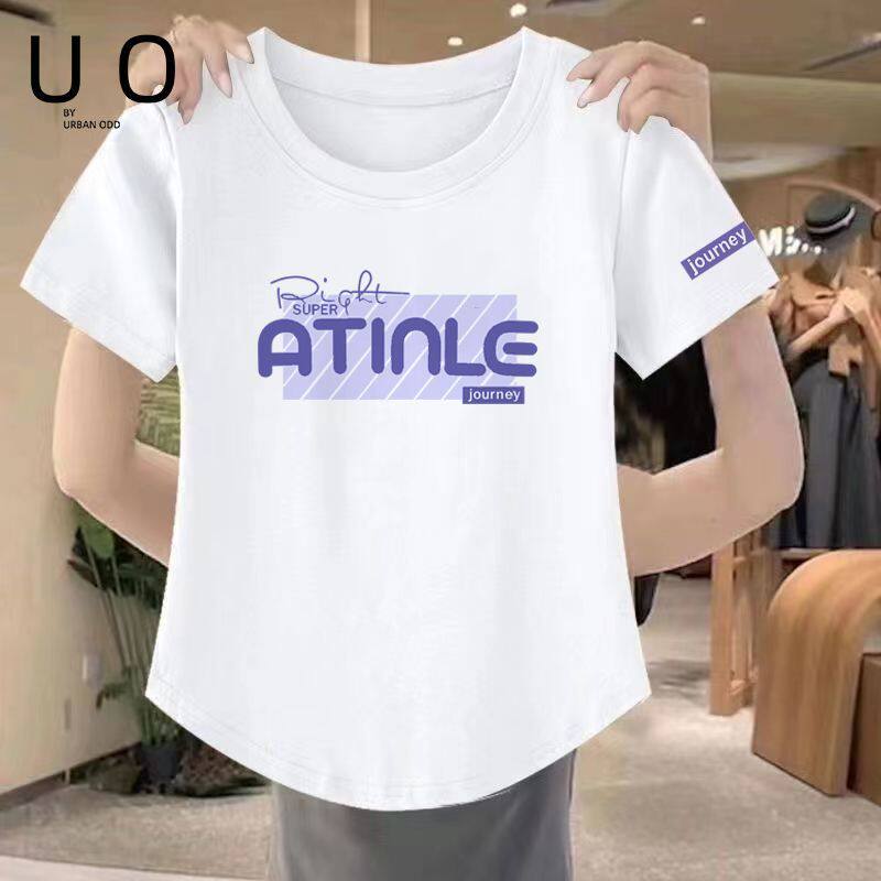 夏季95%棉新款不规则女短袖T恤修身高档印花显瘦女生姐姐短袖