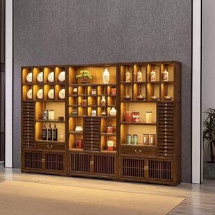 储藏柜收纳柜实木新中式博古架茶叶茶室老榆木茶杯茶饼展示多宝格