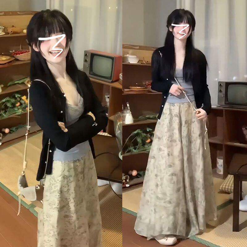亚麻浪漫碎花半身裙女2026年春季新款覆古a字中长伞裙小个子