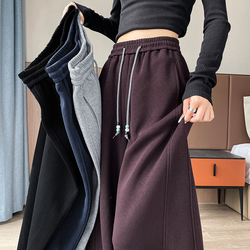 安可拉红小个子弯刀裤女秋冬加绒运动阔腿香蕉裤今年流行梧桐卫裤