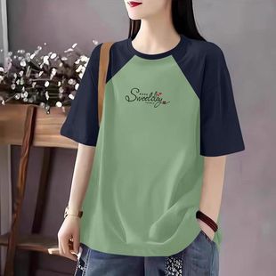 韩版 100%纯棉女士短袖 显瘦大码 T恤女夏装 宽松洋气体恤上衣女 新款