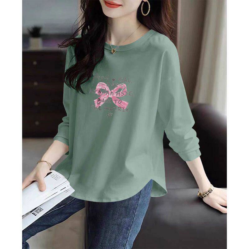 高品质纯棉韩版长袖T恤秋冬新款宽松潮流设计感印花高级上衣女ins