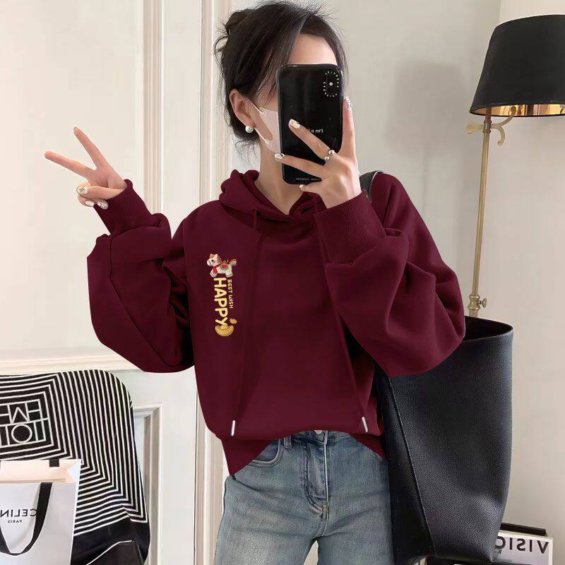 纯棉连帽卫衣女马年本命年大码