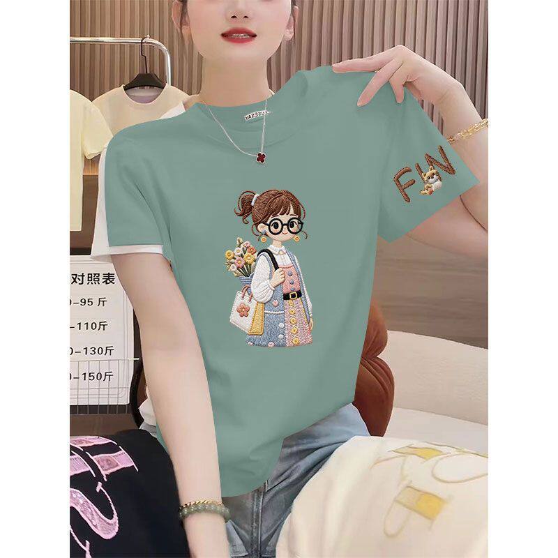 100%纯棉女士短袖T恤女夏季新款设计感减龄大码显瘦百搭上衣体恤