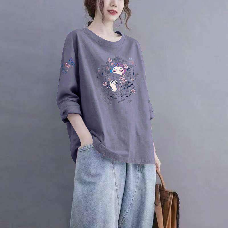 春秋纯棉圆领长袖T恤女韩版洋气新款百搭宽松遮肉显瘦ins上衣