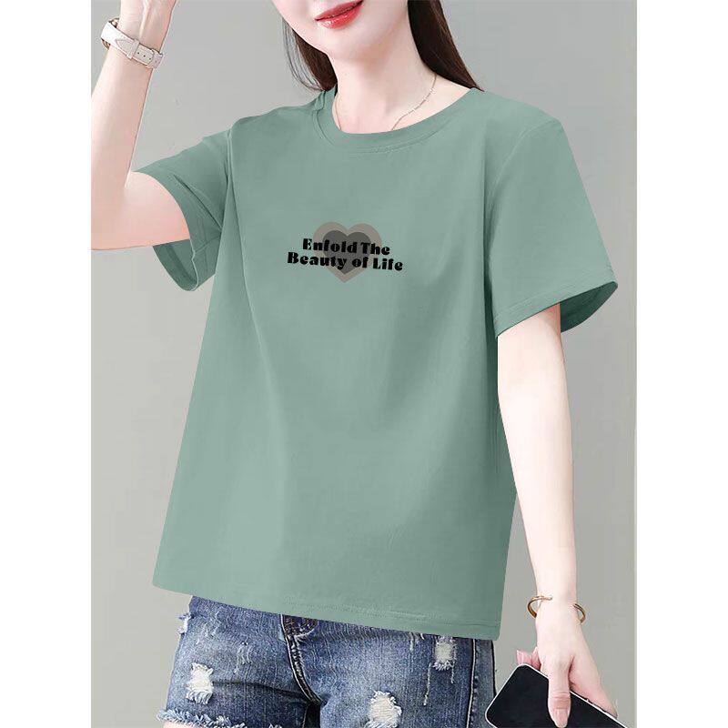 高品质纯棉女士短袖t恤女新款夏季显瘦潮流设计感圆领遮肉上衣女