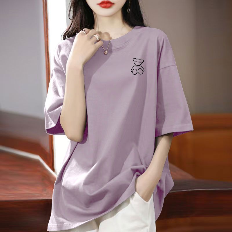 夏季纯棉短袖中长显瘦T恤女