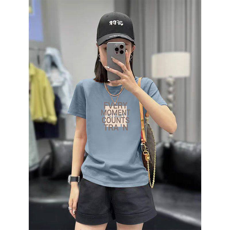 纯棉女士短袖t恤女大码夏季休闲圆领休闲宽松遮肚子ins气质上衣女