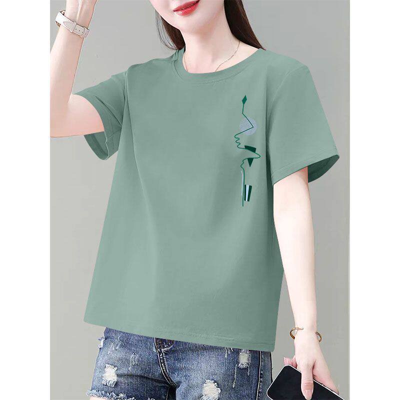 精梳纯棉女士短袖T恤夏装新款简约半袖遮肚子潮流气质体恤上衣ins