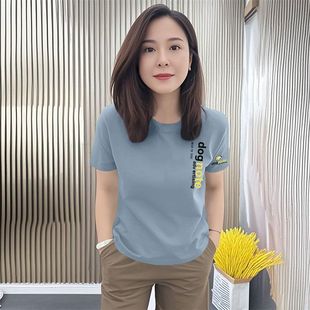 T恤女夏装 洋气简约百搭半袖 纯棉短袖 新款 气质大码 休闲上衣女汗衫