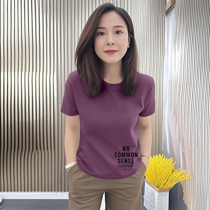 纯棉女士短袖T恤女ins夏季气质减龄遮肚子简约大码百搭上衣女汗衫