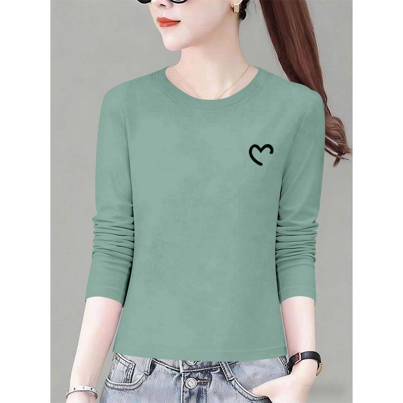 精品纯棉圆领长袖T恤秋冬新款印花宽松洋气圆领休闲显瘦上衣女ins