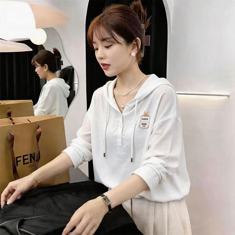 100%纯棉连帽长袖T恤女显瘦
