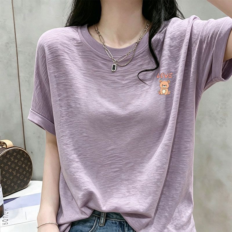 夏季竹节棉短袖显瘦T恤女