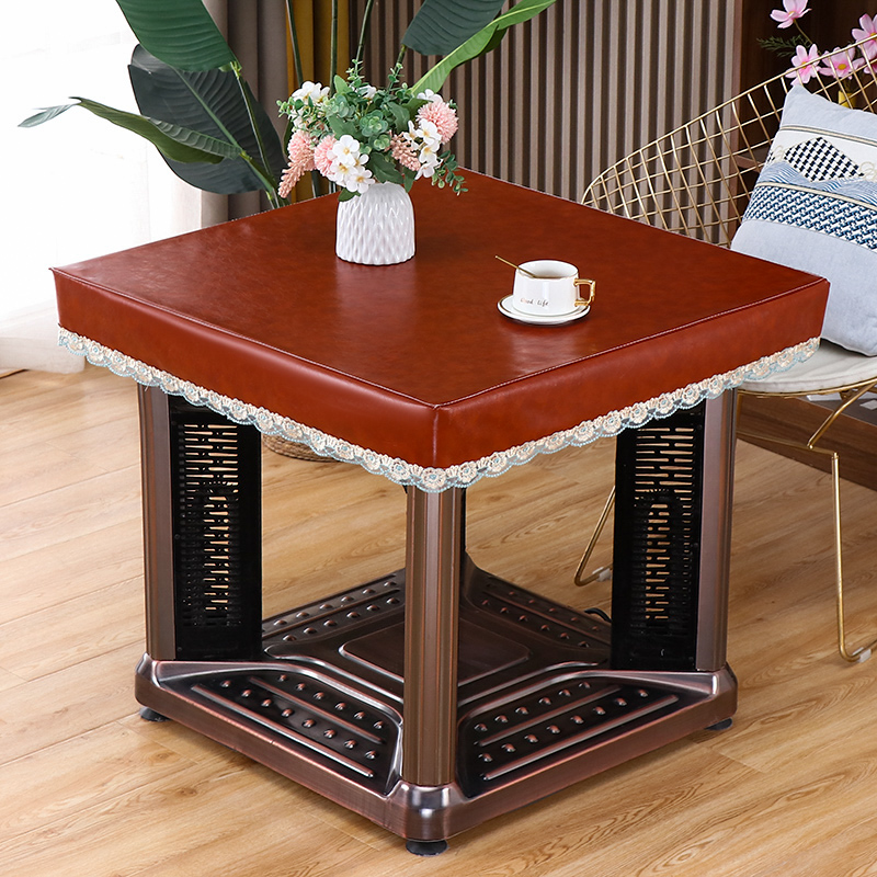 蕾丝边烤火桌皮免洗防水防烫茶几桌布烤火架皮罩PU皮烤电炉罩