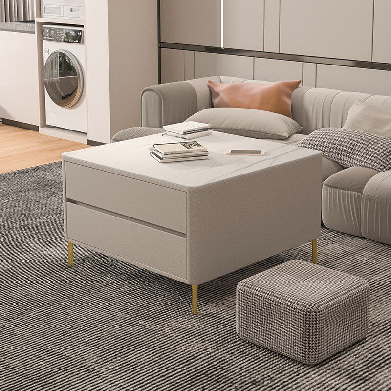 奶油风岩板边几客厅茶几小桌子沙发边柜侧边柜实木床头边桌级感