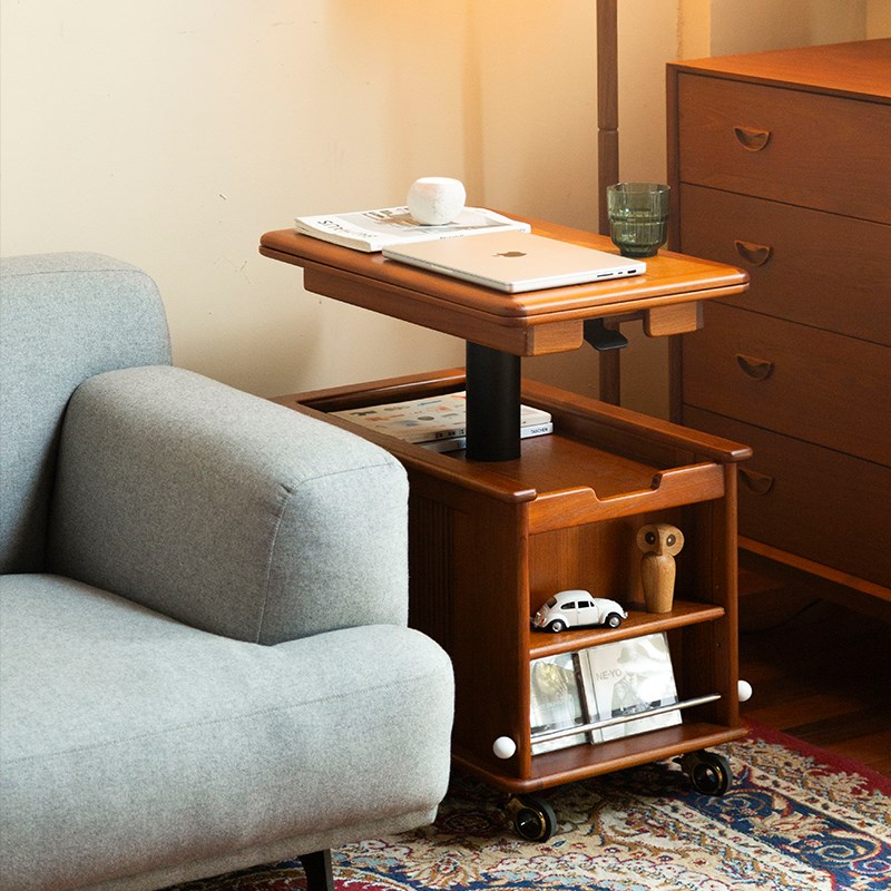 萨得船长柚木折叠茶几推车升降小户型客厅沙发边几侧边柜