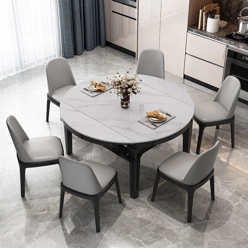 实木岩板餐桌家用小户型方圆两用桌椅人人吃饭桌子靠墙